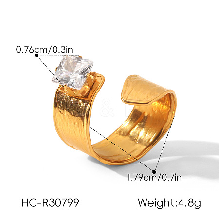 304 Stainless Steel Pave Clear Cubic Zirconia Cuff Open Rings for Women WG46FF3-01-1