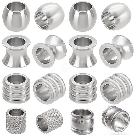 Beebeecraft 40Pcs 5 Styles 201 & 304 Stainless Steel European Beads STAS-BBC0001-98-1