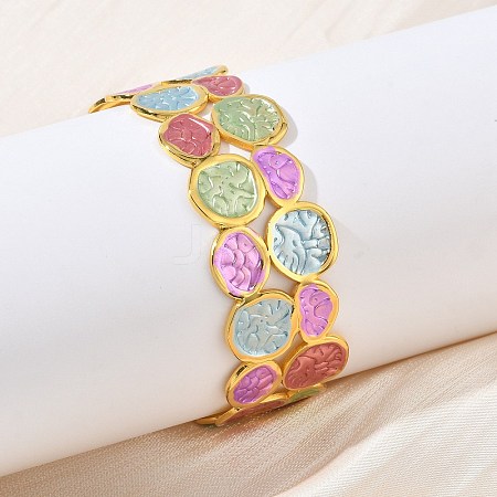Multicolor Brass Enamel Cuff Bangles for Women BJEW-G787-02G-01-1
