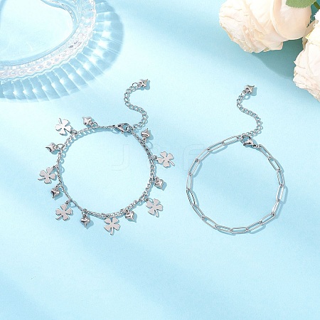 304 Stainless Steel Paperclip & Figaro Chain Bracelets for Women BJEW-JB12445-03-1