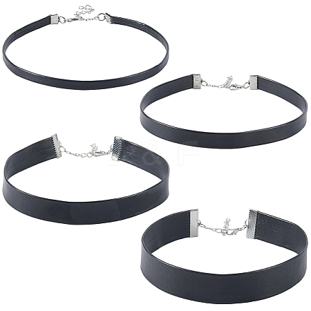4Pcs 4 Styles Flat PU Leather Cord Gothic Choker Necklaces with Platinum Iron End Chains NJEW-CL0001-14-1