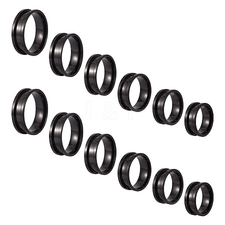  12Pcs 6 Styles 201 Stainless Steel Grooved Finger Ring Settings RJEW-TA0001-04EB-1
