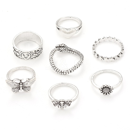 Tibetan Style Alloy Stackable Rings Set RJEW-E071-01AS-02-1