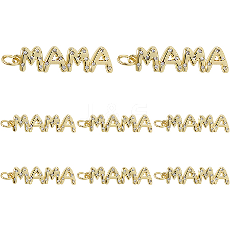 8Pcs Mother's Day Brass Micro Pave Cubic Zirconia Pendants KK-DC0004-95-1