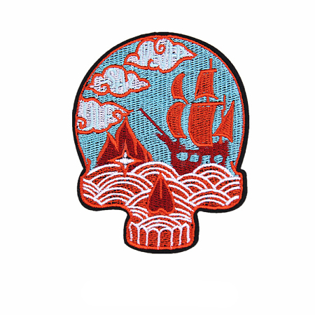 Ocean Theme Pattern Skull Computerized Embroidery Style Cloth Iron on/Sew on Patches SKUL-PW0002-111B-1