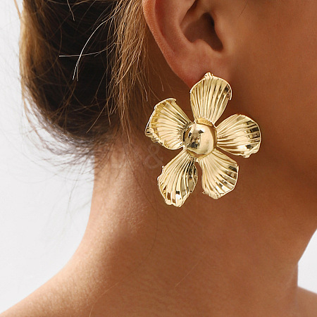 Alloy Flower Stud Earrings for Women EJEW-U028-05G-1