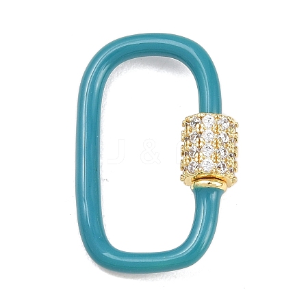 Oval Brass Micro Pave Clear Cubic Zirconia Screw Carabiner Clasps KK-B167-01B-03G-1