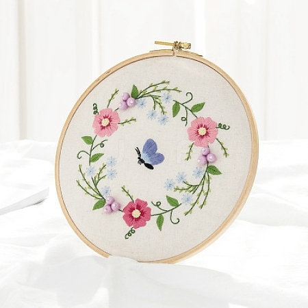 Flower Pattern DIY Embroidery Kit DIY-P077-027-1