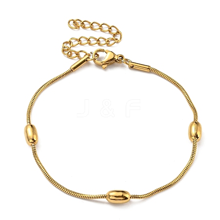 Ion Plating(IP) 304 Stainless Steel Round Snake Chain Bracelet with Oval Beaded BJEW-E088-03G-1