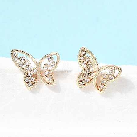 Brass Micro Pave Cubic Zirconia Stud Earrings KK-CBA7960-11G-1