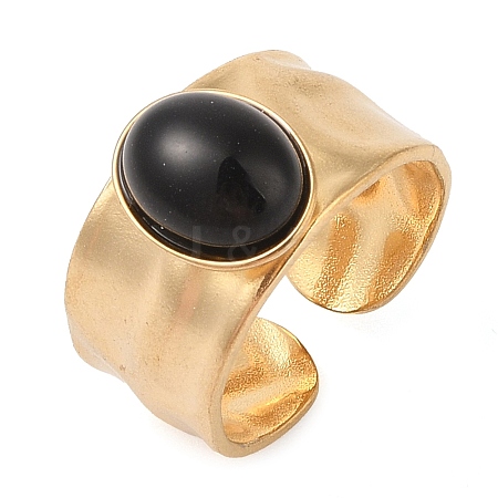 Oval Natural Black Agate Finger Rings RJEW-Z057-12G-05-1