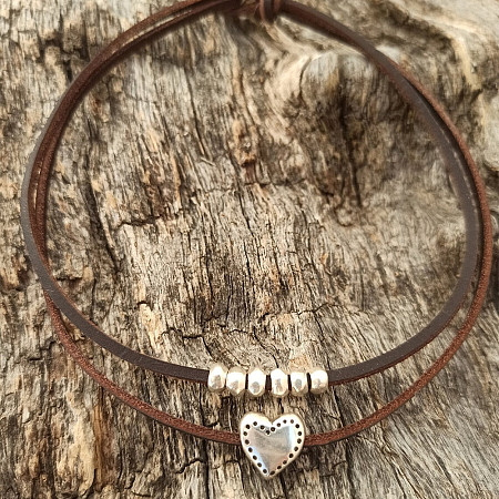 Boho Alloy Heart Pendant Imitation Leather Cord Double Layer Choker Necklaces for Women WG0C262-01-1