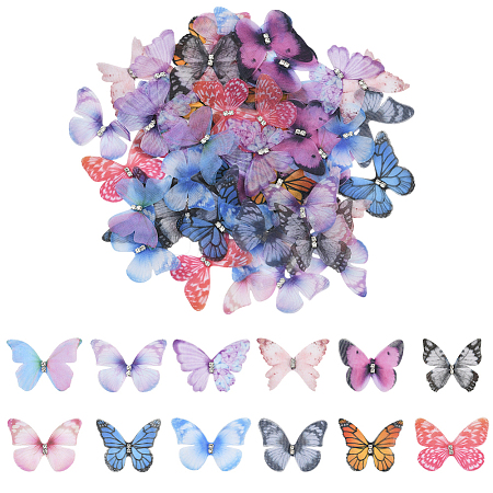 60Pcs 12 Colors  Polyester Butterfly Ornament Accessories FIND-SP0004-59-1