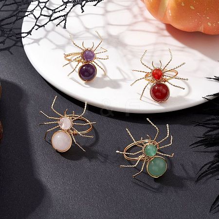 4Pcs 4 Styles Natural Gemstone Beaded Finger Rings RJEW-TA00210-1