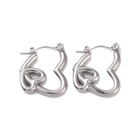 Non-Tarnish Valentine's Day 304 Stainless Steel Double Heart Hoop Earrings for Women EJEW-G326-06P-1