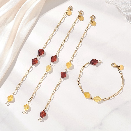 Natural Amber Beads Link Bracelets BJEW-JB13495-1