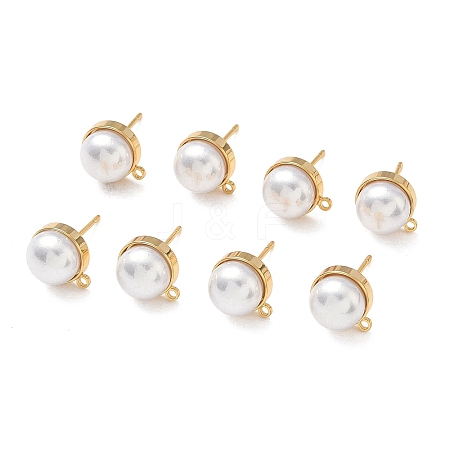 SHEGRACE Brass ABS Imitation Pearl Half Round Stud Earring Findings XGR0100G-119G-1