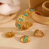 Synthetic Turquoise Cuff Bangles & Finger Ring & Stud Earrings Sets FS-WGB9654-04-2