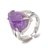 Natural Amethyst Teardrop Adjustable Rings RJEW-K241-03P-15-3