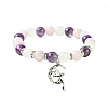 8mm Natural Rose Quartz & Quartz Crystal & Amethyst Round Beaded Stretch Bracelets BJEW-JB10738-02-1