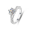 Rhodium Plated 925 Sterling Silver Micro Pave Moissanite Finger Rings WG64EDC-01-3