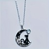 Alloy Jet Rhinestone Enamel Black Moon with Cat Shape Pendant Necklaces for Women WG3CB78-01-1