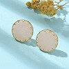 304 Stainless Steel Rose Quartz Flat Round Stud Earrings for Women EJEW-R010-01G-02-1