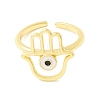 Hamsa Hand with Evil Eye Protection Enamel Open Ring RJEW-P027-04G-3