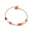 Natural Banded Agate(Dyed & Heated) Round and Rice Pearl Beaded Copper French Wire Cuff Bangles BJEW-JB14374-02-3