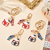 GOMAKERER 4Pcs 4 Styles Japanese Style Alloy Enamel Lucky Cat & Koi Pendant Keychain KEYC-GO0001-06-4