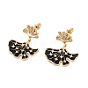 Ginkgo Leaf Brass Pave Clear Cubic Zirconia Stud Dangle Stud Earrings for Women EJEW-G391-10G-01-2