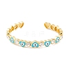 Heart Brass Pave Clear Cubic Zirconia Evil Eye Open Cuff Bangles with Enamel for Women BJEW-S147-06G-02-1