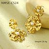 Flower 304 Stainless Steel Dangle Stud Earrings FS-WG0EC71-01-1
