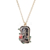 Halloween Alloy Black and Red Enamel Rose Cross Coffin Shaped Pendant Brass Cable Chain Necklaces NJEW-JN05367-2