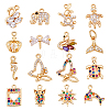 16Pcs 16 Styles Brass Micro Pave Cubic Zirconia Pendants KK-PH0013-35-1