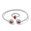 Oval Brass Micro Pave Cubic Zirconia Cuff Bangles & Rings Sets for Women SJEW-R002-03P-02-4