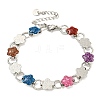 304 Stainless Steel Enamel Flower Link Chain Bracelets with Glitter Powder BJEW-S153-05P-03-1