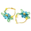 Woven Glass Flower Huggie Hoop Earring EJEW-MZ00235-01-4