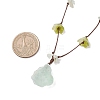 Raw Rough Natural Stone Nuggets Pendant with Handmade Lampwork Flower Adjustable Waxed Polyester Cord Necklaces for Women NJEW-TA00210-01-3