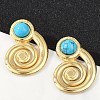 Spiral 304 Stainless Steel Synthetic Turquoise Stud Earrings for Women EJEW-U046-13G-2