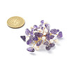 Natural Amethyst Chips & Pearl Beaded Flower Brooch Pin JEWB-BR00098-01-3
