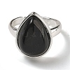 Natural Obsidian Teardrop Adjustable Rings RJEW-K371-08S-08-3