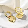 Brass Micro Pave Cubic Zirconia and Cat Eye Beads Heart Hoop Dangle Earrings KK-CBAD9DF-01G-A-5