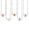 Handmade Flower Printed Porcelain Round Pendant 304 Stainless Steel Satellite Chain Necklaces for Women NJEW-JN06474-2