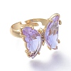 Adjustable Brass Glass Finger Rings RJEW-P148-A01-07-2