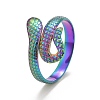 Rainbow Color Ion Plating(IP) 304 Stainless Steel Snake Open Cuff Ring for Women RJEW-A005-37MC-2