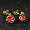 Brass Enamel Stud Earrings for Women EJEW-A126-05E-G-4