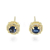 Marine Blue Glass Flower Stud Earrings with Cubic Zirconia EJEW-G322-12G-1