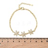 Brass Micro Pave Clear Cubic Zirconia Triple Flower Link 2-Strand Bracelets KK-CBA6980-16G-5