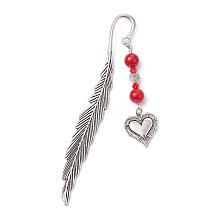 Valentine's Day Alloy Heart Pendant Bookmarks AJEW-JK00270-04